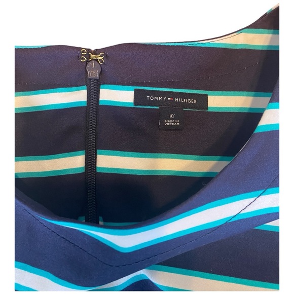 Tommy Hilfiger Blue White Striped Belted Sleeveless Sheath Dress Size 10 - Picture 6 of 9